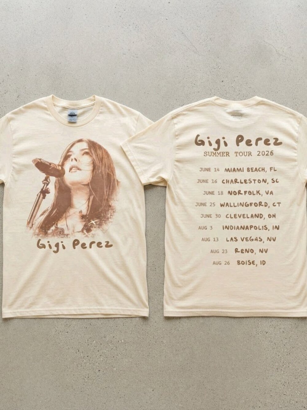 Gigi Perez Summer Tour 2026 Cream T-Shirt S-4XL